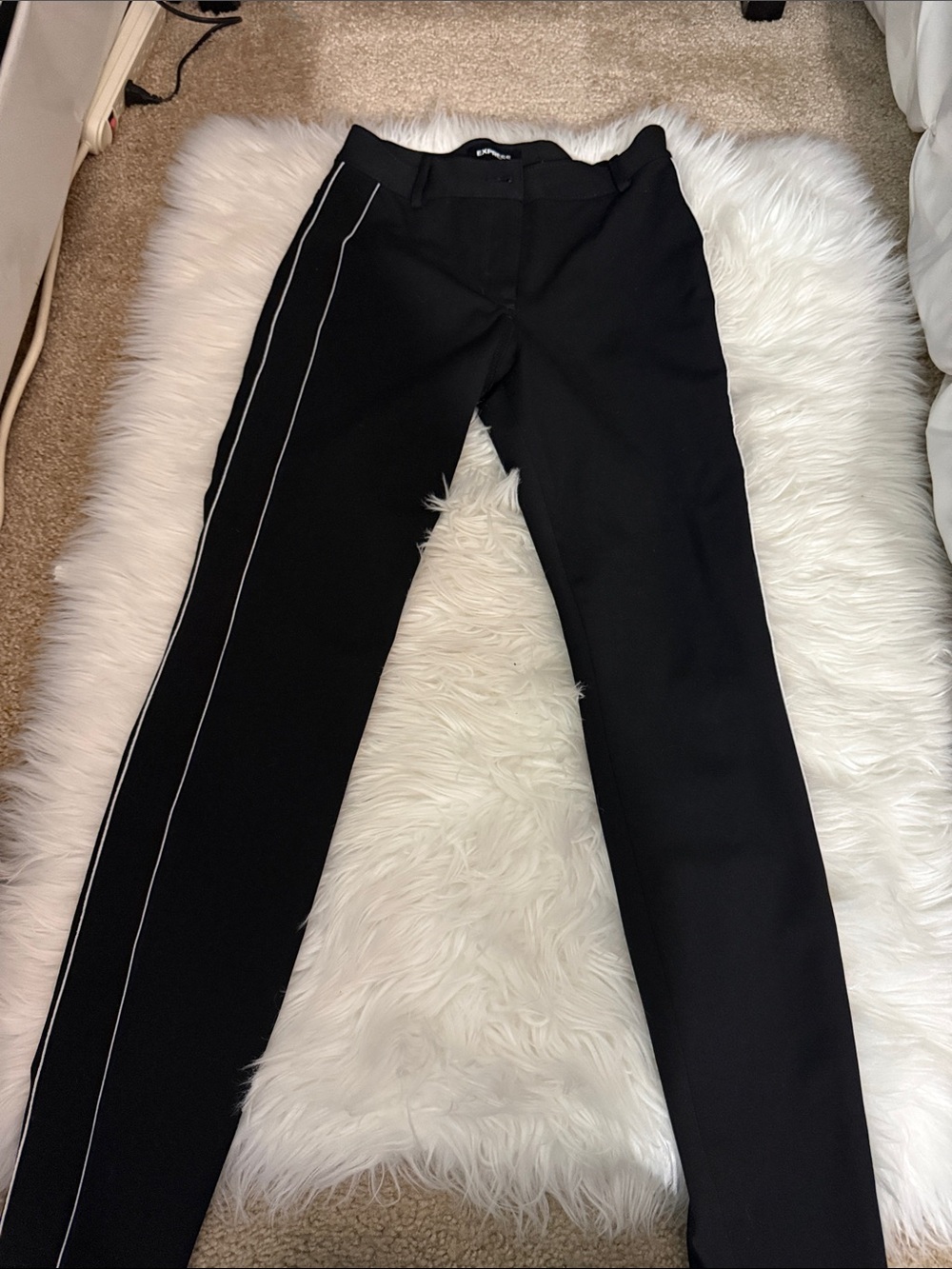 Express Black Tuxedo-Style Pants with Side Pinstripe